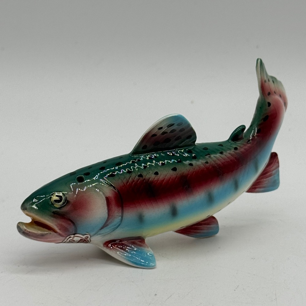 Vintage 1950s Ucagco PY Japan Rainbow Trout Ceramic Fish Figurine Cabin Decor